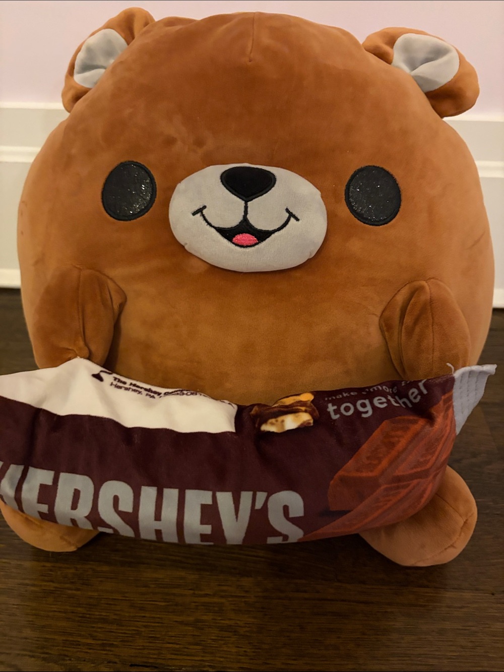 Brown Bear Plush Pillow with Hershey's Candy Wrap